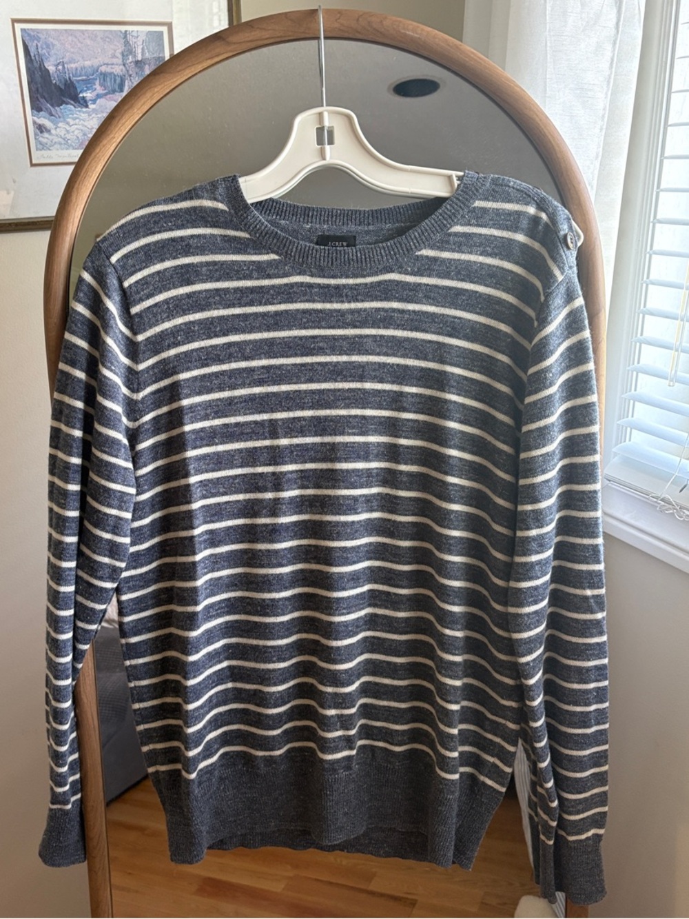 Striped Navy and White Crewneck Sweater - Men